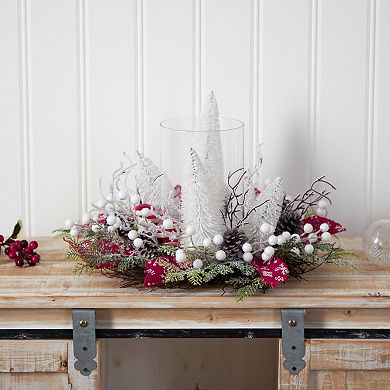 nearly natural 15" Holiday Lighted Forest Candle Holder Table Christmas Artificial Arrangement