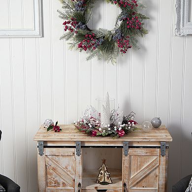 nearly natural 15" Holiday Lighted Forest Candle Holder Table Christmas Artificial Arrangement