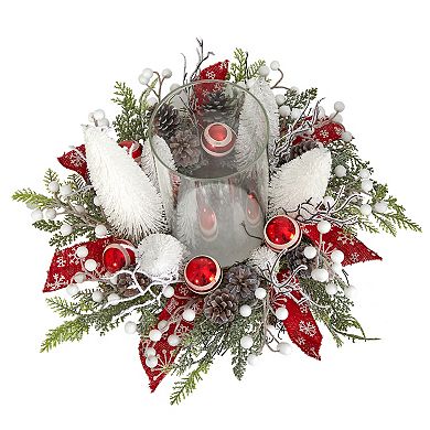 nearly natural 15" Holiday Lighted Forest Candle Holder Table Christmas Artificial Arrangement