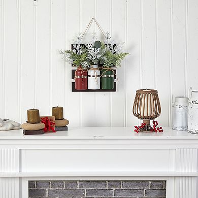 nearly natural 17" Holiday Assorted Christmas Pine Hanging Three Piece Mason Jar Artificial Arrangement Wall Art Décor