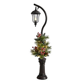 nearly natural 5-ft. LED Lamp Post with Artificial Christmas Greenery & Berries