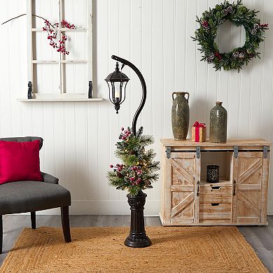 nearly natural 5-ft. Holiday Decorated Lamp Post with Artificial Christmas Greenery, Berries & 30 LED Lights Indoor Outdoor Patio Porch Decor