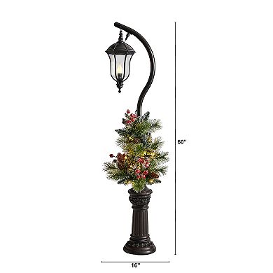 nearly natural 5-ft. Holiday Decorated Lamp Post with Artificial Christmas Greenery, Berries & 30 LED Lights Indoor Outdoor Patio Porch Decor