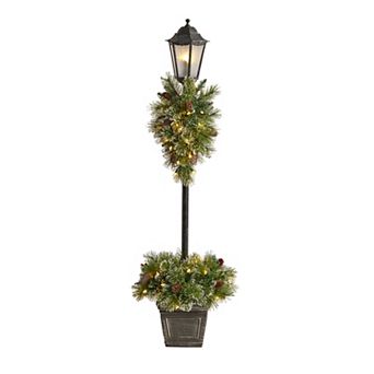 nearly natural 5-ft. Pre-lit Decorated Lamp Post with Artificial Christmas Greenery