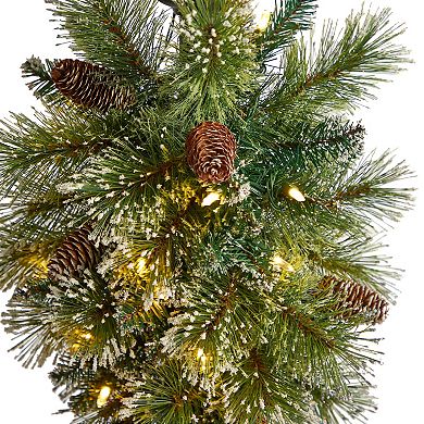 nearly natural 5-ft. Holiday Pre-lit Decorated Lamp Post with Artificial Christmas Greenery, Decorative Container & 50 LED Lights Indoor Outdoor Patio Porch Decor