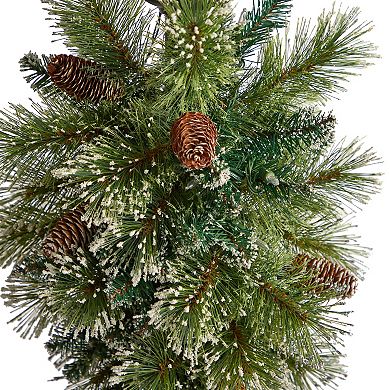 nearly natural 5-ft. Holiday Pre-lit Decorated Lamp Post with Artificial Christmas Greenery, Decorative Container & 50 LED Lights Indoor Outdoor Patio Porch Decor