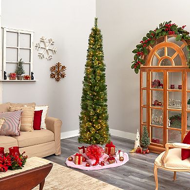 nearly natural Pre-lit 8-ft. Green Pencil Artificial Christmas Tree