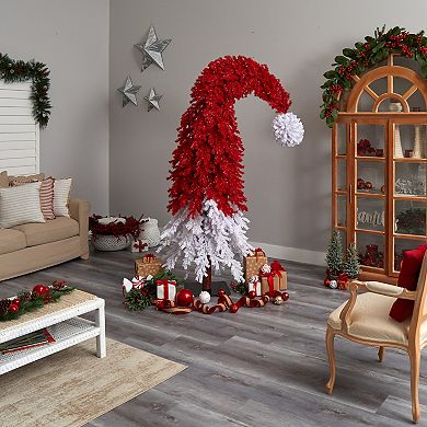 nearly natural 9-ft. Holiday Red Santa Hat Christmas Tree with 600 LED lights