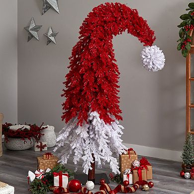 nearly natural 9-ft. Holiday Red Santa Hat Christmas Tree with 600 LED lights