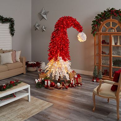 nearly natural 9-ft. Holiday Red Santa Hat Christmas Tree with 600 LED lights