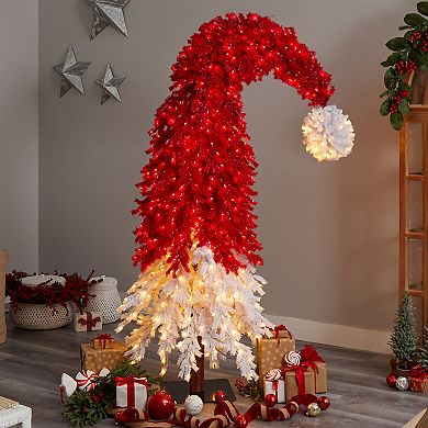nearly natural 9-ft. Holiday Red Santa Hat Christmas Tree with 600 LED lights