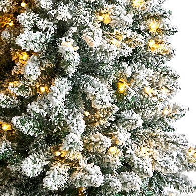 nearly natural 5-ft. Slim Flocked Montreal Fir Artificial Christmas Tree with 150 Bulbs: Warm White LED Lights & 491 Bendable Branches