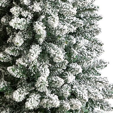 nearly natural 5-ft. Slim Flocked Montreal Fir Artificial Christmas Tree with 150 Bulbs: Warm White LED Lights & 491 Bendable Branches