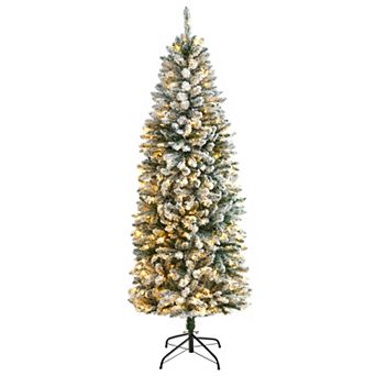 nearly natural 6-ft. Slim Flocked Montreal Fir Artificial Christmas Tree with 250 Warm White LED Lights