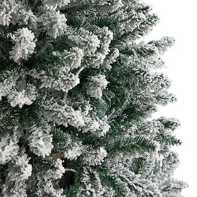 nearly natural 6-ft. Slim Flocked Montreal Fir Artificial Christmas Tree with 250 Bulbs: Warm White LED Lights & 743 Bendable Branches