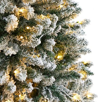 nearly natural 6-ft. Slim Flocked Montreal Fir Artificial Christmas Tree with 250 Bulbs: Warm White LED Lights & 743 Bendable Branches