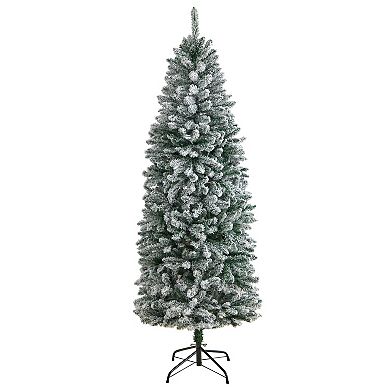 nearly natural 6-ft. Slim Flocked Montreal Fir Artificial Christmas Tree with 250 Bulbs: Warm White LED Lights & 743 Bendable Branches