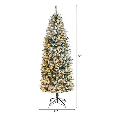 nearly natural 6-ft. Slim Flocked Montreal Fir Artificial Christmas Tree with 250 Bulbs: Warm White LED Lights & 743 Bendable Branches