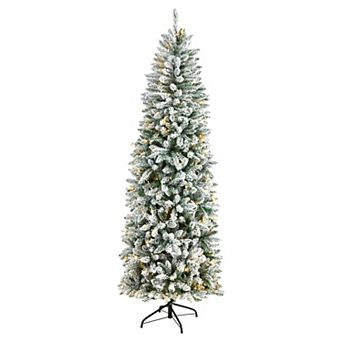 nearly natural 7-ft. Slim Flocked Montreal Fir Artificial Christmas Tree with 300 Warm White LED Lights