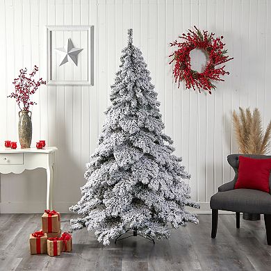 nearly natural 7-ft. Flocked Austria Fir Artificial Christmas Tree with 400 Bulbs: Warm White LED Lights & 1063 Bendable Branches