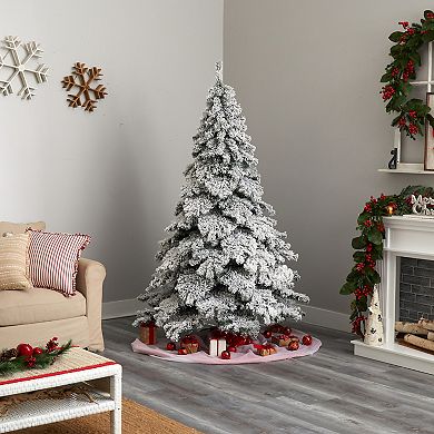 nearly natural 7-ft. Flocked Austria Fir Artificial Christmas Tree with 400 Bulbs: Warm White LED Lights & 1063 Bendable Branches