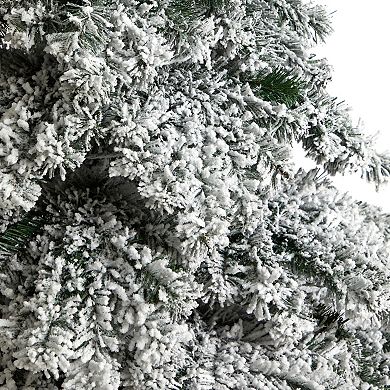 nearly natural 7-ft. Flocked Austria Fir Artificial Christmas Tree with 400 Bulbs: Warm White LED Lights & 1063 Bendable Branches