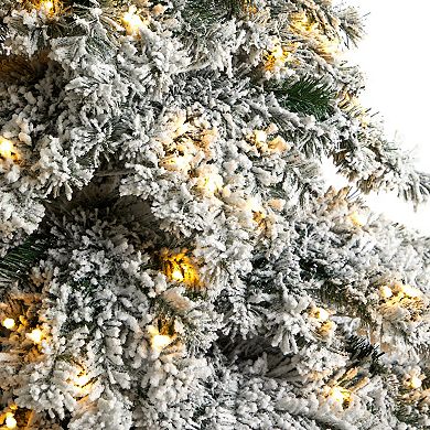 nearly natural 7-ft. Flocked Austria Fir Artificial Christmas Tree with 400 Bulbs: Warm White LED Lights & 1063 Bendable Branches