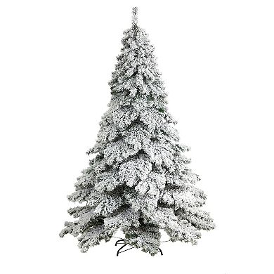 nearly natural 7-ft. Flocked Austria Fir Artificial Christmas Tree with 400 Bulbs: Warm White LED Lights & 1063 Bendable Branches