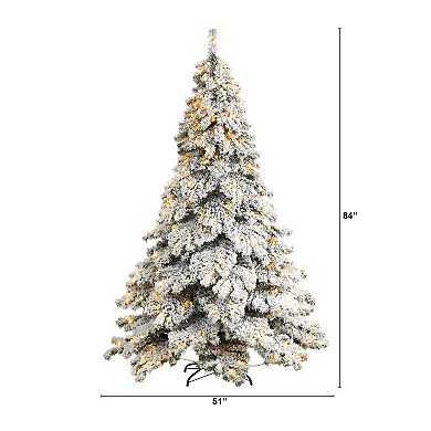 nearly natural 7-ft. Flocked Austria Fir Artificial Christmas Tree with 400 Bulbs: Warm White LED Lights & 1063 Bendable Branches