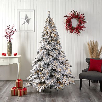 nearly natural 7-ft. Flocked Austria Fir Artificial Christmas Tree with 400 Bulbs: Warm White LED Lights & 1063 Bendable Branches