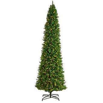 nearly natural 12-ft. Slim Green Mountain Pine Artificial Christmas Tree with 1100 Clear LED Lights