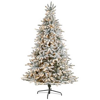 nearly natural 8-ft. Flocked West Virginia Spruce Artificial Christmas Tree with 600 Clear Lights