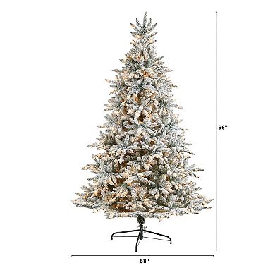 nearly natural 8-ft. Flocked West Virginia Spruce Artificial Christmas Tree with 600 Clear Lights & 1856 Bendable Branches