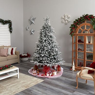 nearly natural 8-ft. Flocked West Virginia Spruce Artificial Christmas Tree with 600 Clear Lights & 1856 Bendable Branches