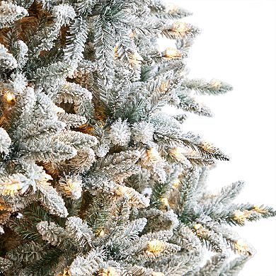 nearly natural 8-ft. Flocked West Virginia Spruce Artificial Christmas Tree with 600 Clear Lights & 1856 Bendable Branches