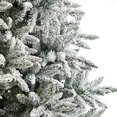 nearly natural 8-ft. Flocked West Virginia Spruce Artificial Christmas Tree with 600 Clear Lights & 1856 Bendable Branches