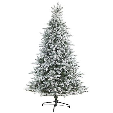 nearly natural 8-ft. Flocked West Virginia Spruce Artificial Christmas Tree with 600 Clear Lights & 1856 Bendable Branches