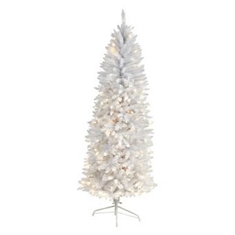 nearly natural 6-ft. Slim White Artificial Christmas Tree with 250 Warm White LED Lights
