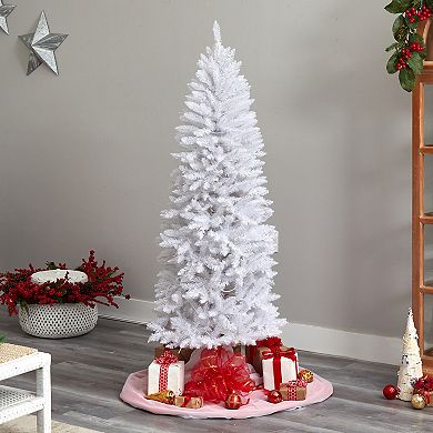 nearly natural 6-ft. Slim White Artificial Christmas Tree with 250 Bulbs: Warm White LED Lights & 743 Bendable Branches