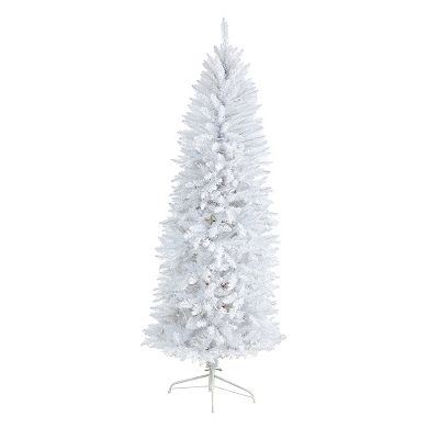 nearly natural 6-ft. Slim White Artificial Christmas Tree with 250 Bulbs: Warm White LED Lights & 743 Bendable Branches