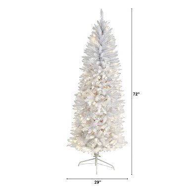 nearly natural 6-ft. Slim White Artificial Christmas Tree with 250 Bulbs: Warm White LED Lights & 743 Bendable Branches