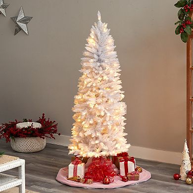 nearly natural 6-ft. Slim White Artificial Christmas Tree with 250 Bulbs: Warm White LED Lights & 743 Bendable Branches