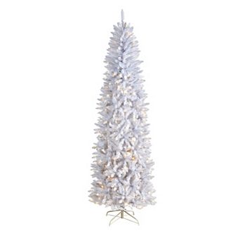 nearly natural 8-ft. Slim White Artificial Christmas Tree with 400 Warm White LED Lights