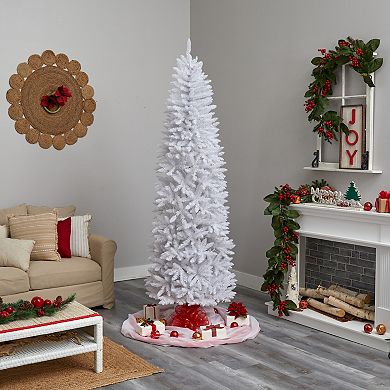 nearly natural 8-ft. Slim White Artificial Christmas Tree with 400 Bulbs: Warm White LED Lights & 1348 Bendable Branches