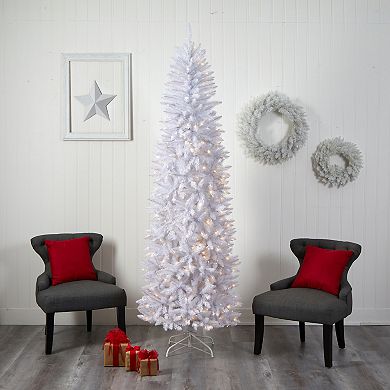 nearly natural 8-ft. Slim White Artificial Christmas Tree with 400 Bulbs: Warm White LED Lights & 1348 Bendable Branches