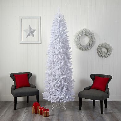 nearly natural 8-ft. Slim White Artificial Christmas Tree with 400 Bulbs: Warm White LED Lights & 1348 Bendable Branches