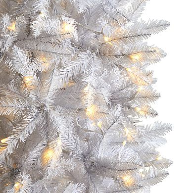 nearly natural 8-ft. Slim White Artificial Christmas Tree with 400 Bulbs: Warm White LED Lights & 1348 Bendable Branches
