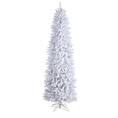 nearly natural 8-ft. Slim White Artificial Christmas Tree with 400 Bulbs: Warm White LED Lights & 1348 Bendable Branches