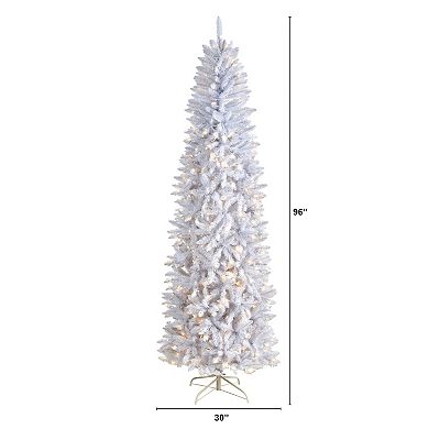 nearly natural 8-ft. Slim White Artificial Christmas Tree with 400 Bulbs: Warm White LED Lights & 1348 Bendable Branches