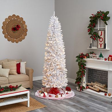 nearly natural 8-ft. Slim White Artificial Christmas Tree with 400 Bulbs: Warm White LED Lights & 1348 Bendable Branches